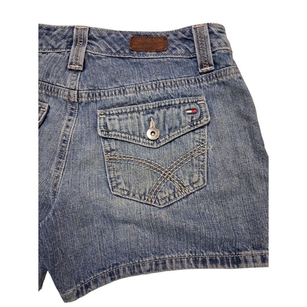 Tommy Hilfiger Y2K Denim Short Shorts Womens Sz 2 Blue Flap Pockets 100% Cotton
